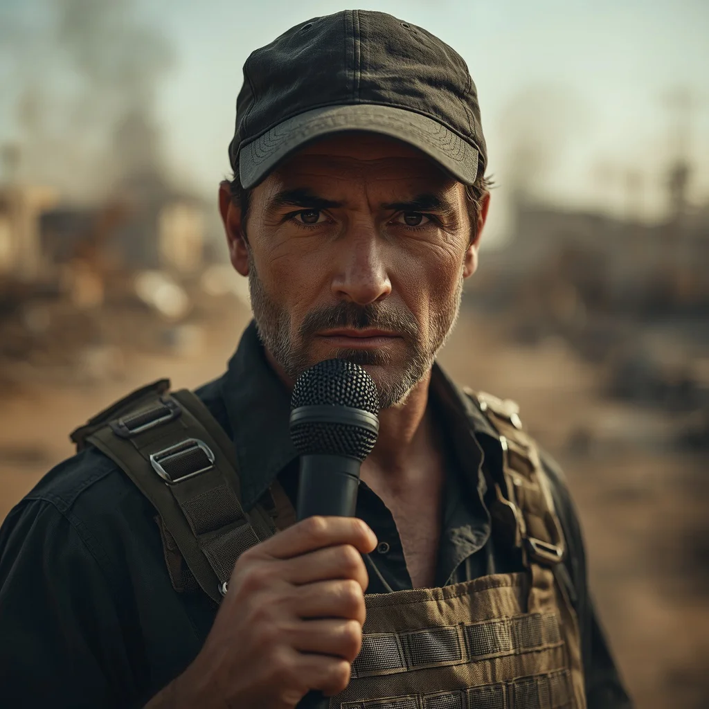 A Male Journalist's Intense War Correspondent Portrait | Prompt seen trending boy Instagram — AI image prompt