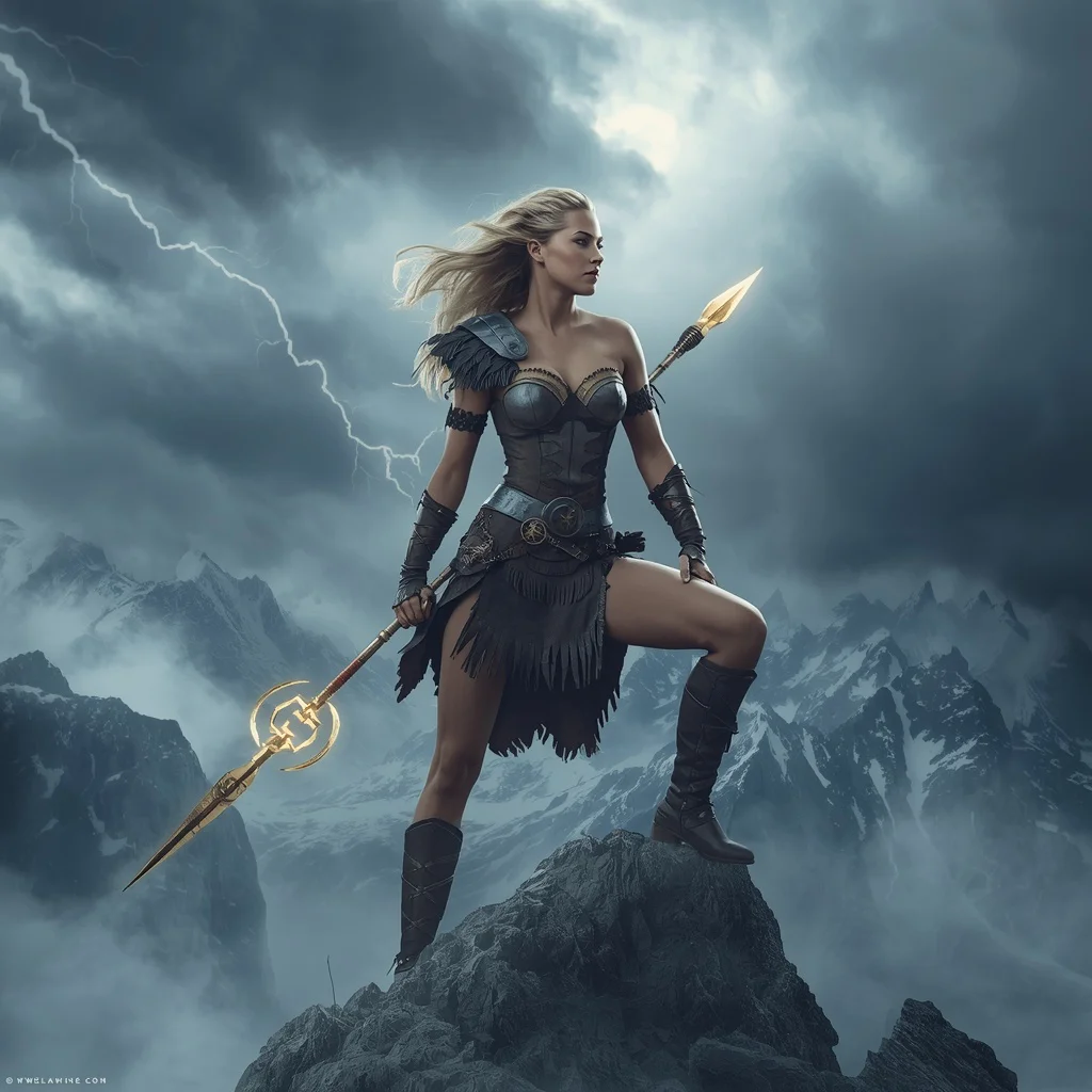 Beautiful Woman as a Fierce Valkyrie Warrior in a Stormy Mountain Landscape | Instagram prompt for traditional look for girl — AI image prompt