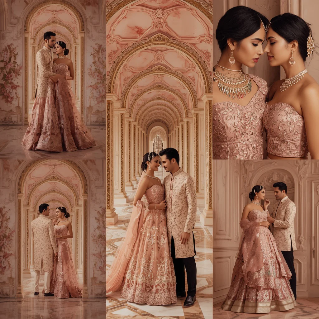 Imperial Rose Corridor Romantic Duo's Journey | Festive Luxury Heritage Embrace | Romantic couple AI prompt copy and paste Instagram — AI image prompt